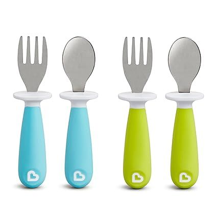 Munchkin® Raise™ Toddler Plastic Fork and Spoon Utensil Set, 4 Pack, Blue/Green | Amazon (US)