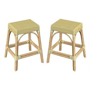 Home Square Rattan Counter Stool in Yellow and White - Set of 2 | Homesquare