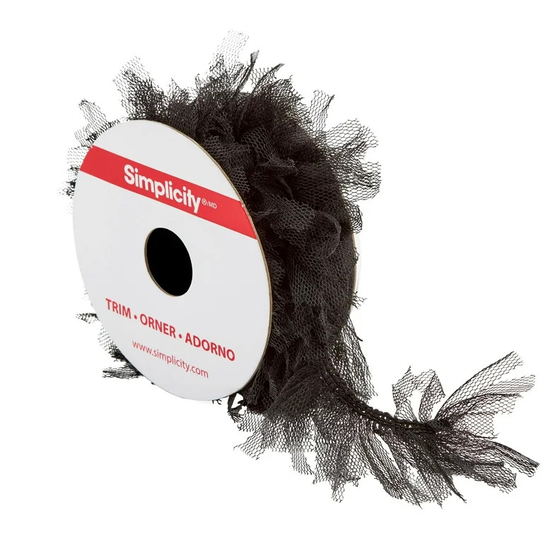 Simplicity Trim, Black 1 1/4 inch Elastic Tulle Fringe Trim Great for Apparel, Home Decorating, a... | Walmart (US)