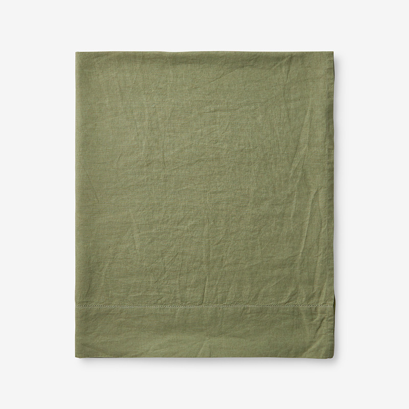 Premium Breathable Relaxed Linen Solid Flat Bed Sheet - Moss Green, Size Full | The Company Store | The Company Store