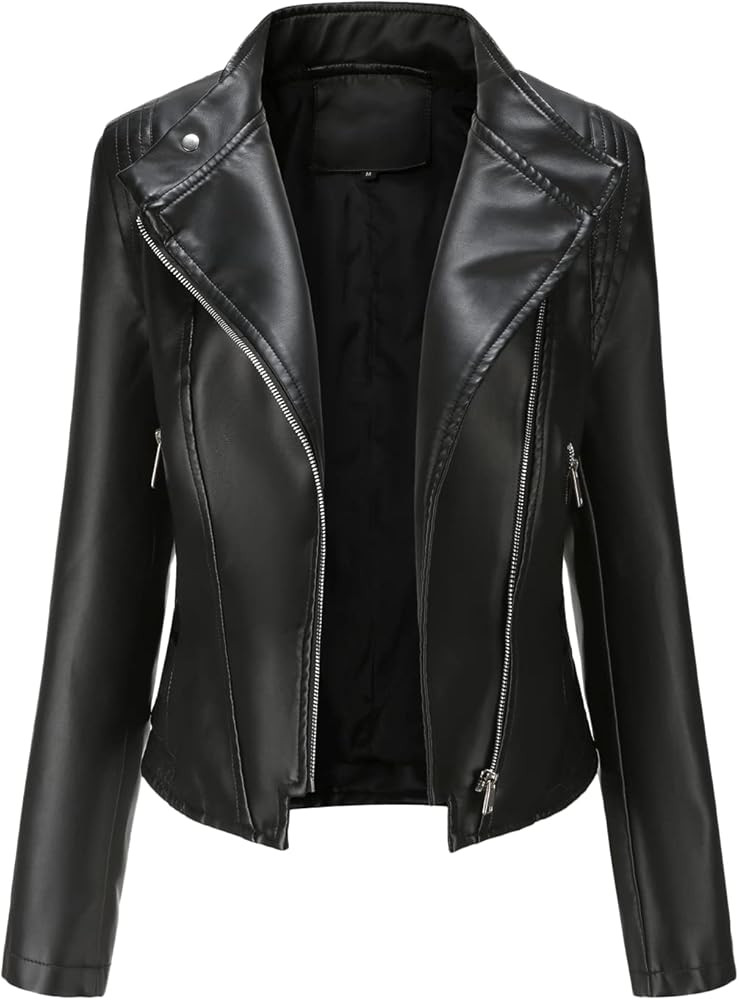 LISUEYNE Fashion Faux Leather Jacket Women Pu Zip-up Short Top Outwear Fitted Slim Coat | Amazon (US)