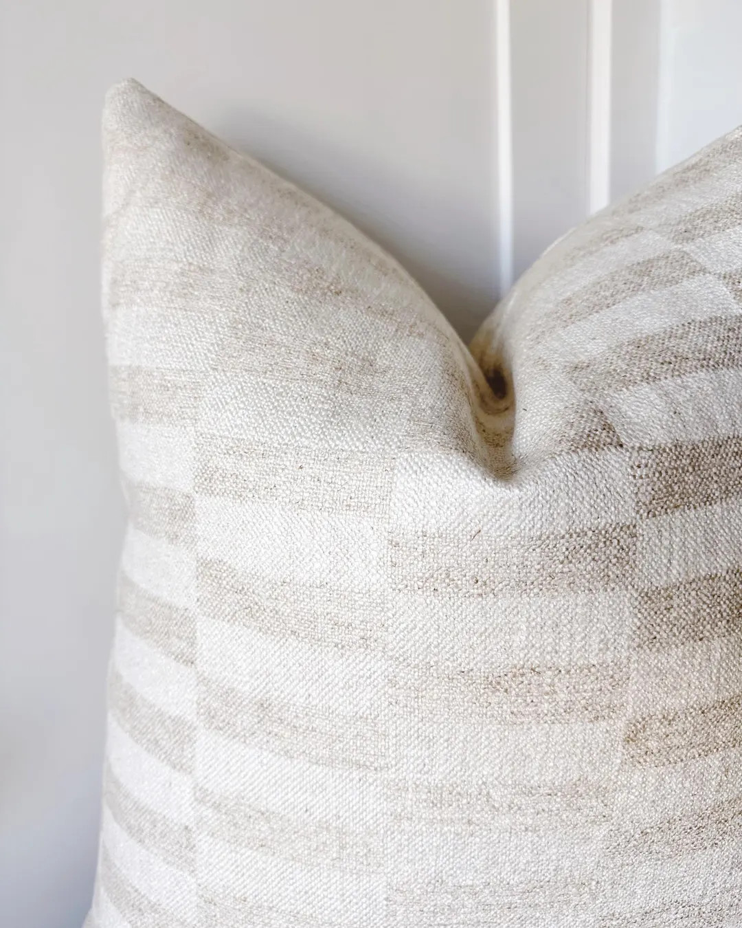 Linen Blend Checked Neutral Decor Pillow Cover Cream & Natural Beige Linen Designer Pillow Ivory ... | Etsy (US)