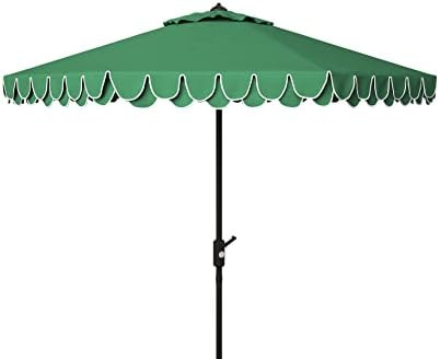 SAFAVIEH 9ft Outdoor Patio Umbrella, Round, Valance, Dark Green, Auto Crank Tilt, UV Resistant fo... | Amazon (US)
