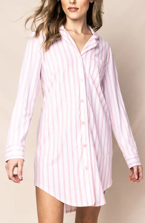 Petite Plume Pink Stripe Cotton Nightshirt at Nordstrom, Size Medium | Nordstrom