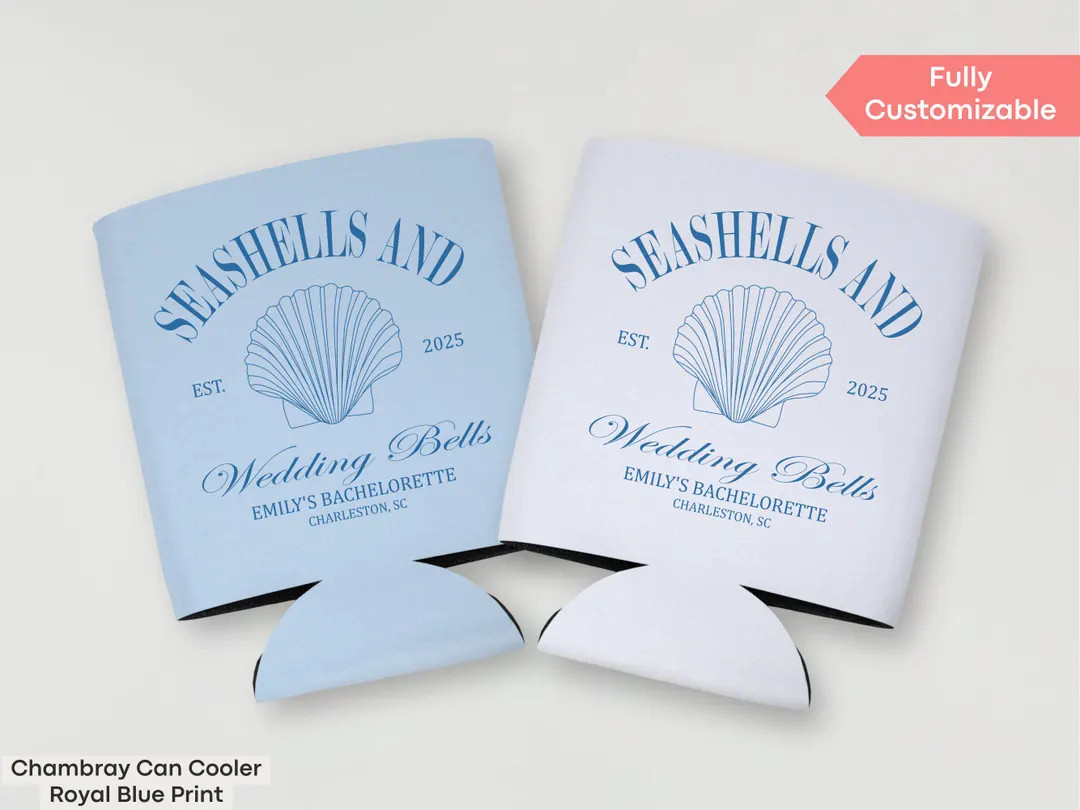 Seashells and Wedding Bells Bachelorette Party Can Coolers Coastal Nautical Bachelorette Can Hold... | Etsy (US)