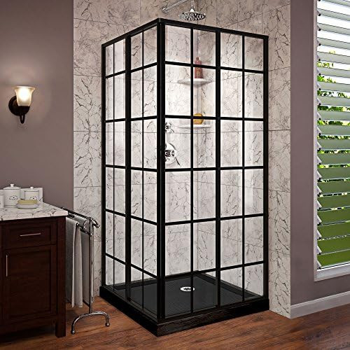 DreamLine French Corner 36 in. D x 36 in. W x 74 3/4 in. H Sliding Shower Enclosure in Satin Blac... | Amazon (US)
