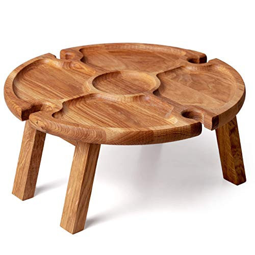 5 Sectional Round Wooden Serving Tray Platter For Wine Glasses And Cheese, Portable Wineglass Stand, Wood Wine Bottle Glass Holder Outdoor Wine Table, Wine Caddy Wine Gift, Charcuterie Board for Snack | Amazon (US)