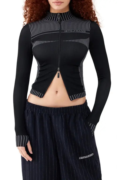 Iets Frans Lara Mock Neck Long Sleeve Zip Top in Black at Nordstrom, Size Large | Nordstrom