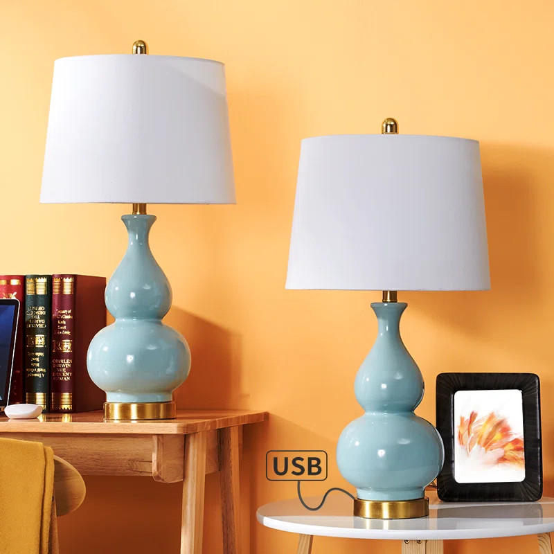 26.75" Bedside Table Lamp Set with USB | Wayfair North America