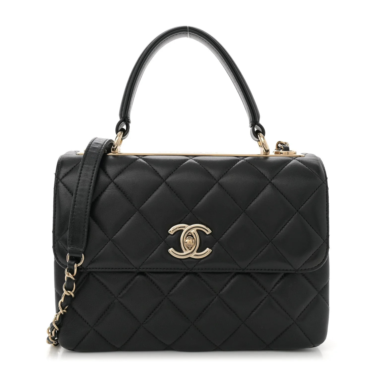 Lambskin Quilted Small Trendy CC Dual Handle Flap Bag Black | FASHIONPHILE (US)
