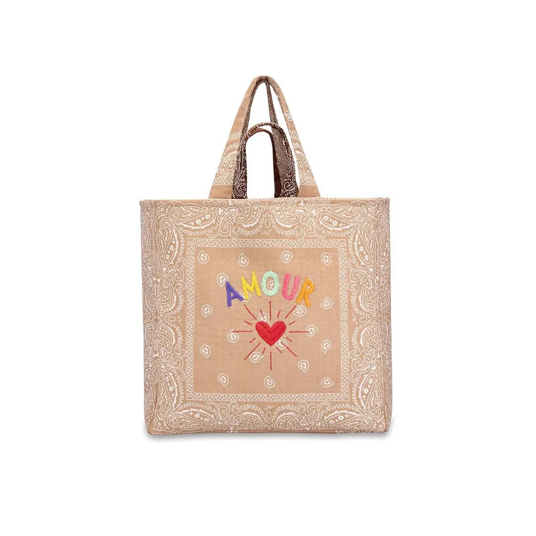 Amour Hand Embroidered Bandana Fabric Tote Bag: Leo Handcrafted Quilted Maxi/midi Shoulder Bag - ... | Etsy (US)