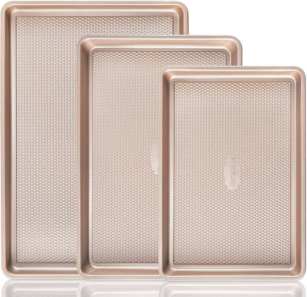 HONGBAKE Baking Sheet Pan Set, Cookie Sheets for Oven, Nonstick Half/Quarter/Jelly Roll Pans with... | Amazon (US)