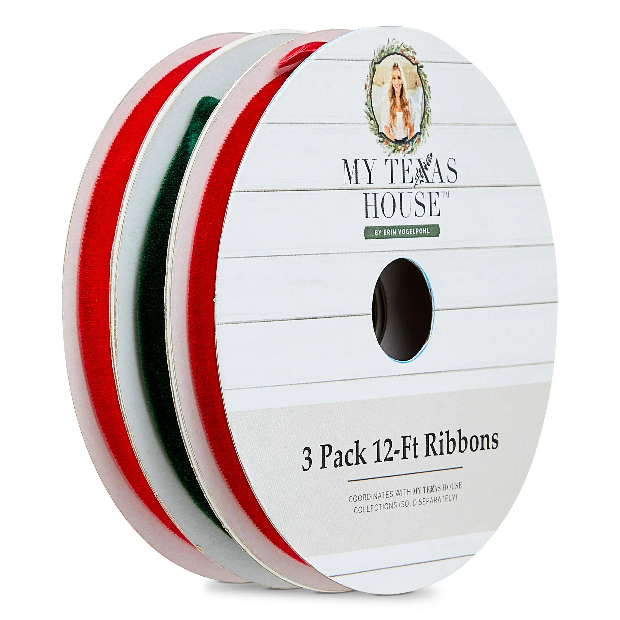 Red and Green Velvet Christmas Ribbons, 12', 3 Pack, by My Texas House | Walmart (US)
