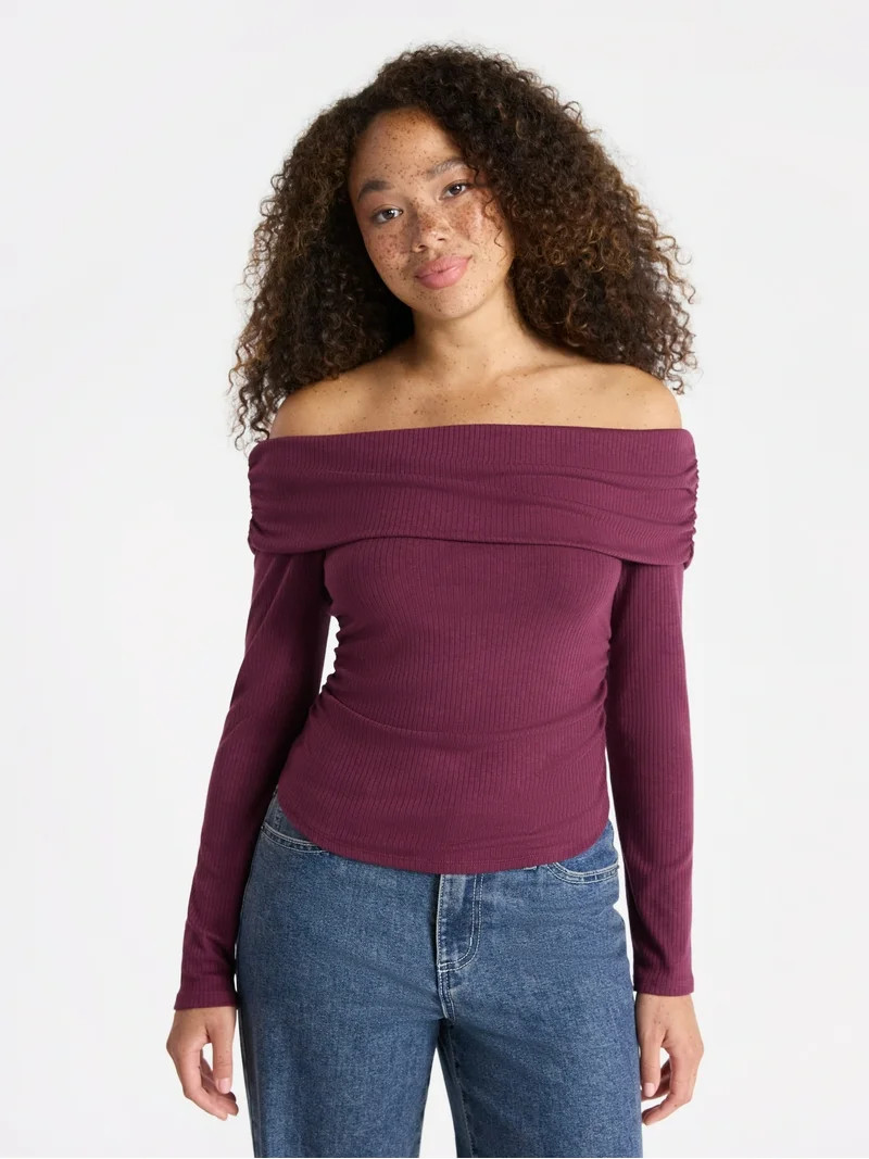 No Boundaries Off The Shoulder Top with Long Sleeves, Women’s | Walmart (US)