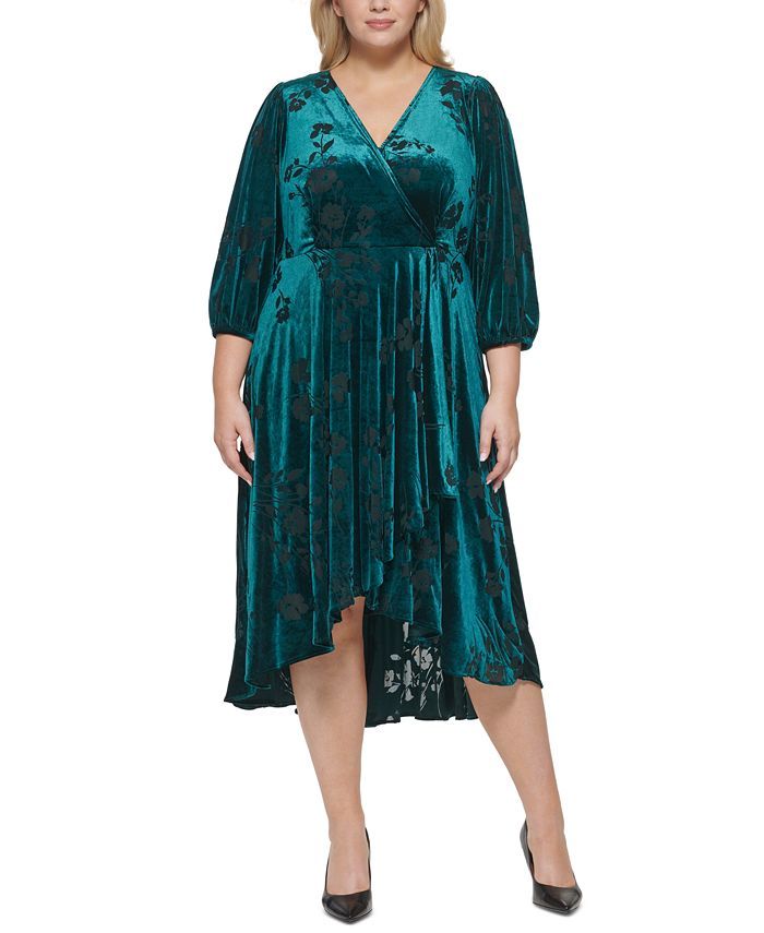 Calvin Klein Plus Size Velvet A-Line Midi Dress & Reviews - Dresses - Plus Sizes - Macy's | Macys (US)