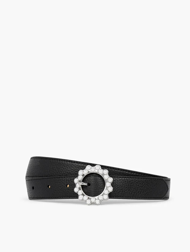 Pearl Buckle Leather Belt | Talbots