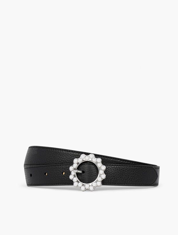 Pearl Buckle Leather Belt | Talbots