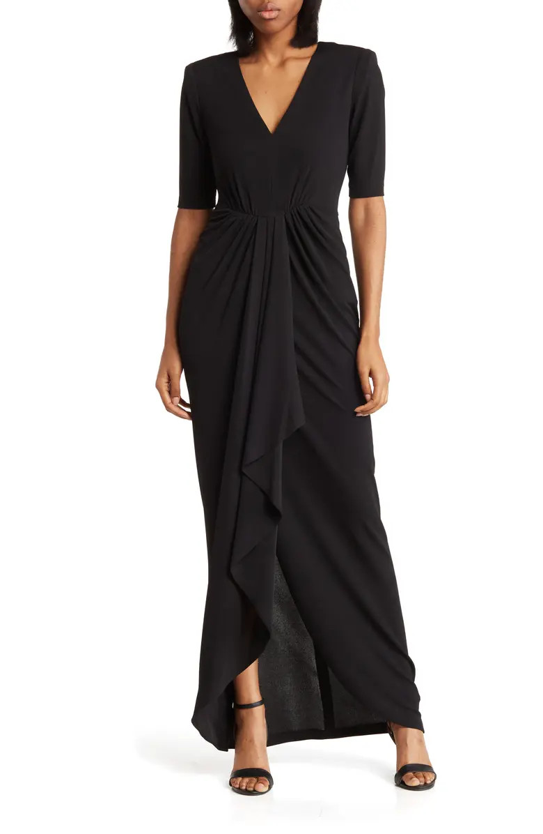 V-Neck Short Sleeve Drape Front Gown | Nordstrom Rack