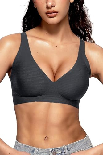Vertvie Womens Wireless Seamless Bras Deep V No Underwire Push Up Bras Supportive Full Coverage Bralettes Plunge T Shirt Bra(Airy Black,Small) | Amazon (US)