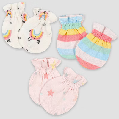 Gerber Baby Girls' 3pk Rainbow Mittens - Pink | Target