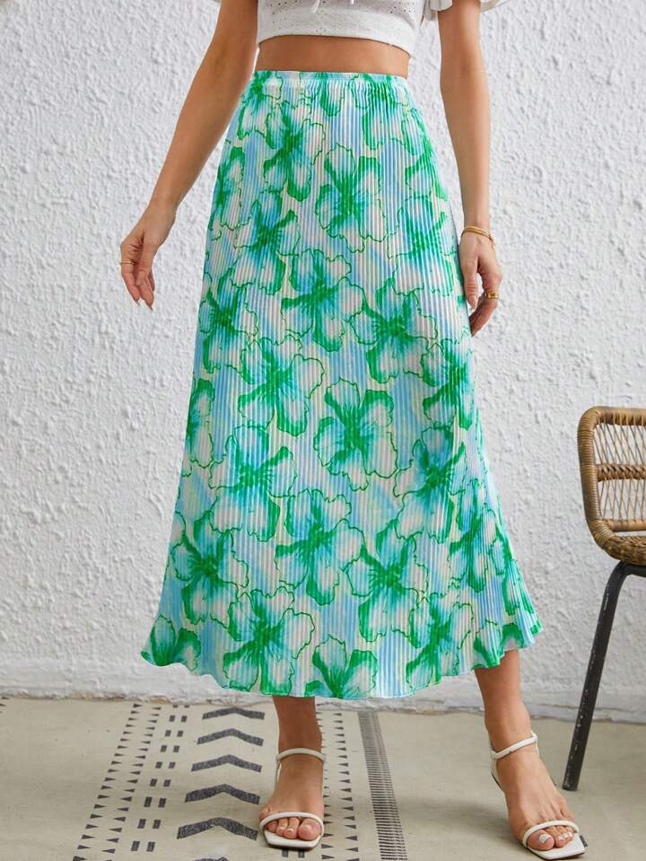 SHEIN VCAY Allover Floral Print A-line Skirt | SHEIN