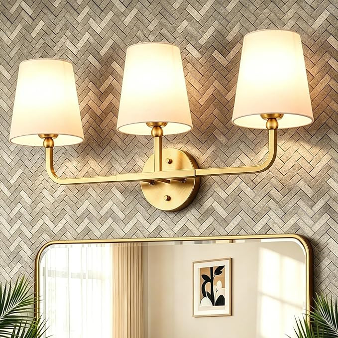 Bathroom Light Fixtures, 3-Light Brushed Gold Vanity Lights, Bathroom Lighting Fixtures Over Mirr... | Amazon (US)