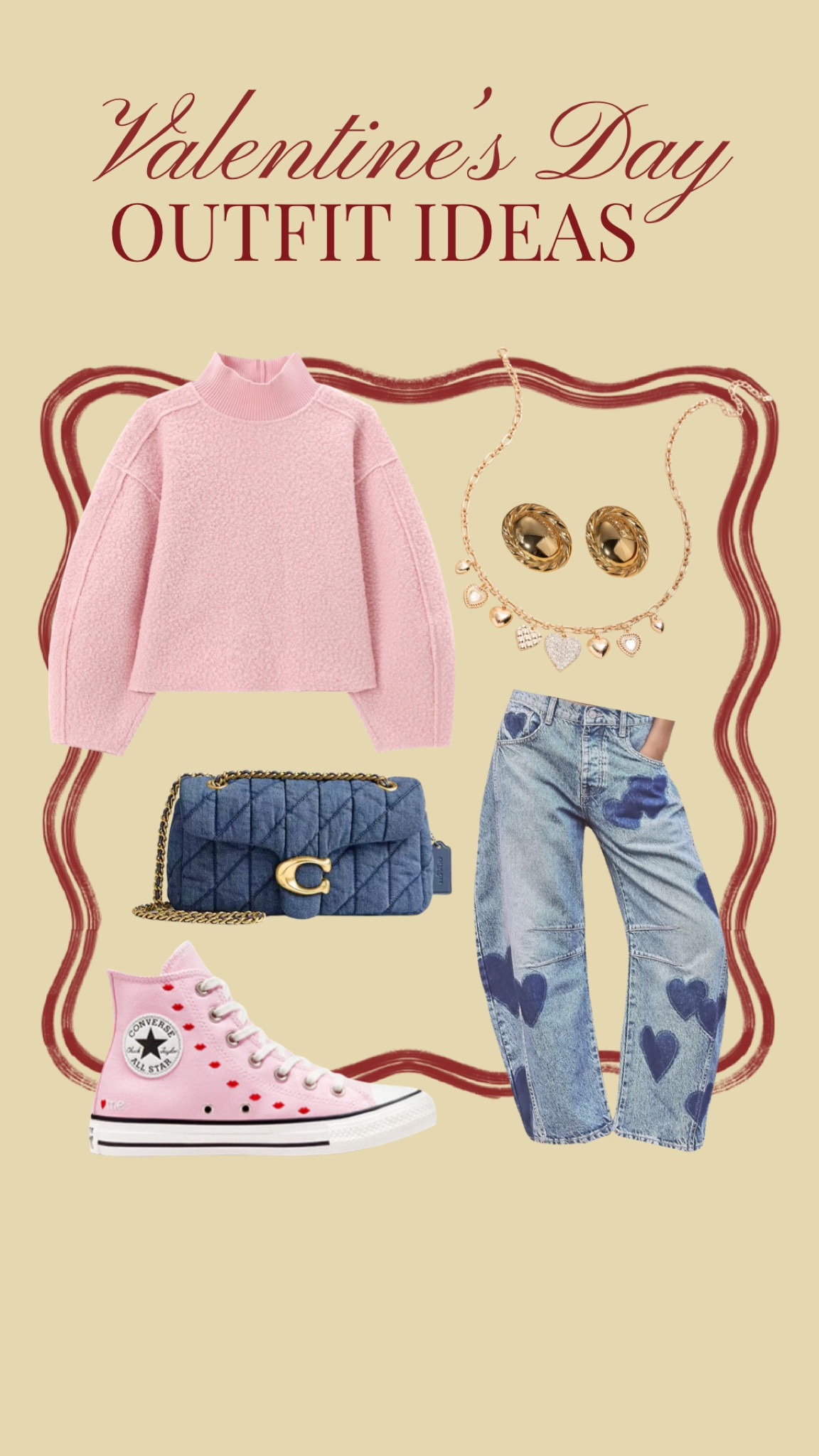 Casual Valentine’s Day Outfit Idea Dressy
.
Dressy Valentine’s Day outfit, casual Valentine’s Day outfit idea, pink outfit inspo, red outfit inspiration, brown accessories, burgundy outfit , gold accessories, ruffle socks, denim purse, chunky earrings 

#LTKStyleTip #LTKHoliday #LTKFindsUnder100
