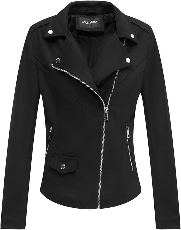 Bellivera Faux Suede Jackets for Women, Moto Biker Short Coat with 2 Pockets | Amazon (US)