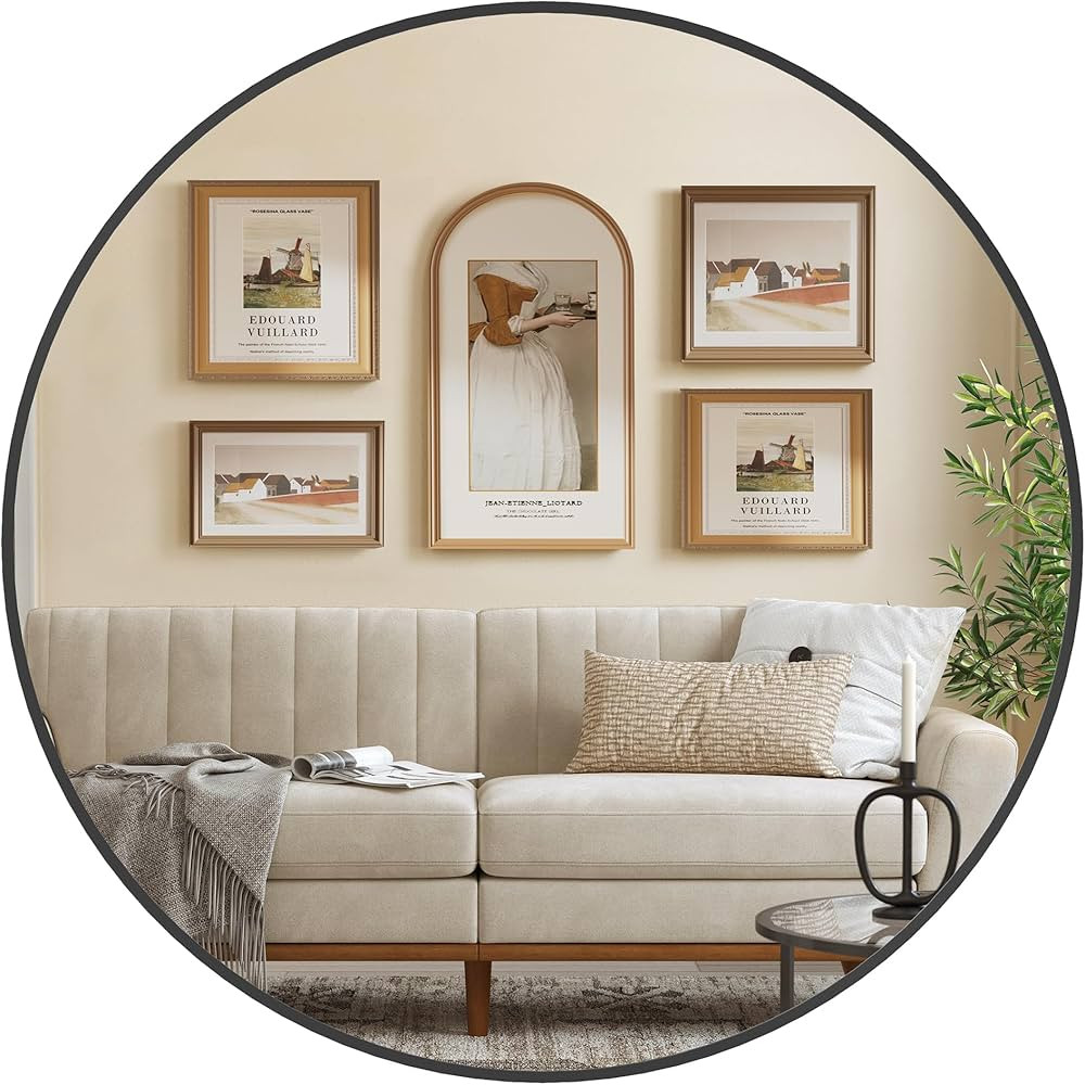 SONGMICS Round Mirror, Bathroom Mirror for Wall, 36 Inches, Metal Frame, Easy to Install, for Bat... | Amazon (US)