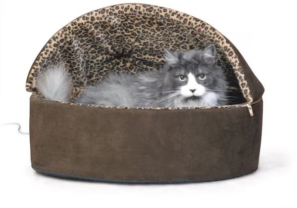 K&H PET PRODUCTS Thermo-Kitty Bed Deluxe Indoor Heated Cat Bed, Mocha/Leopard, Large - Chewy.com | Chewy.com