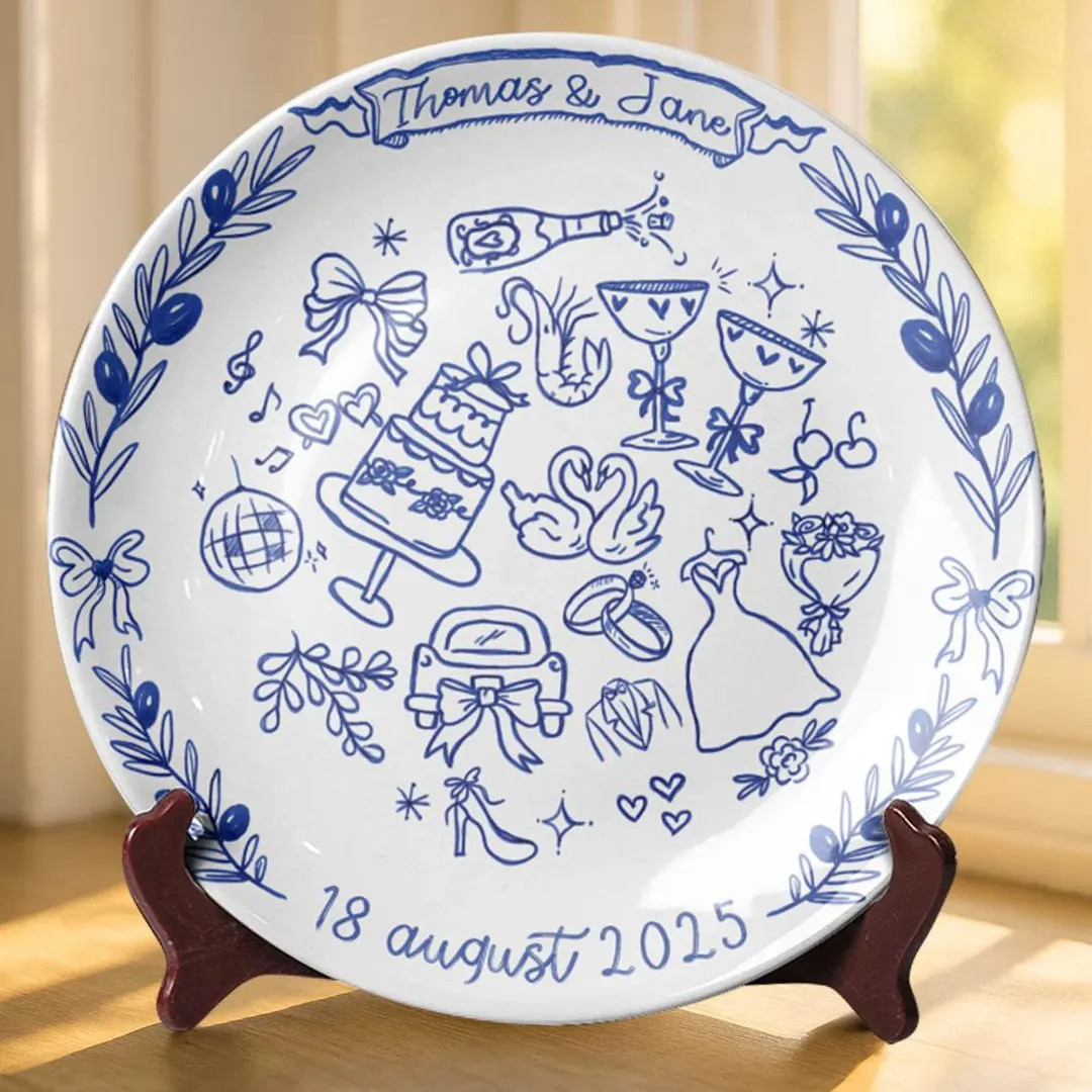 Personalized Platter Plate, Wedding Gift for Newlyweds, New Home Gift, Romantic Whimsical Ceramic... | Etsy (US)