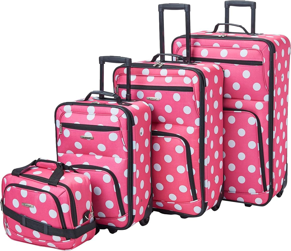 Rockland Polka Softside Upright Luggage Set, Expandable, Lightweight, Pink Dots, 4-Piece (14/19/2... | Amazon (US)