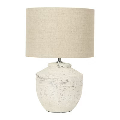 Storied Home Cement Table Lamp with Linen Shade, Distressed White | Target