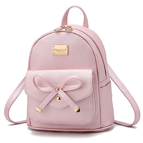 I IHAYNER Girls Bowknot Cute Leather Backpack Mini Backpack Purse for Womens Gold Pink | Amazon (US)