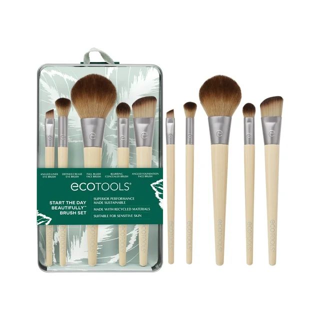 EcoTools Start the Day Beautifully Makeup Brush Kit with Storage Tray, 6 Piece Set | Walmart (US)