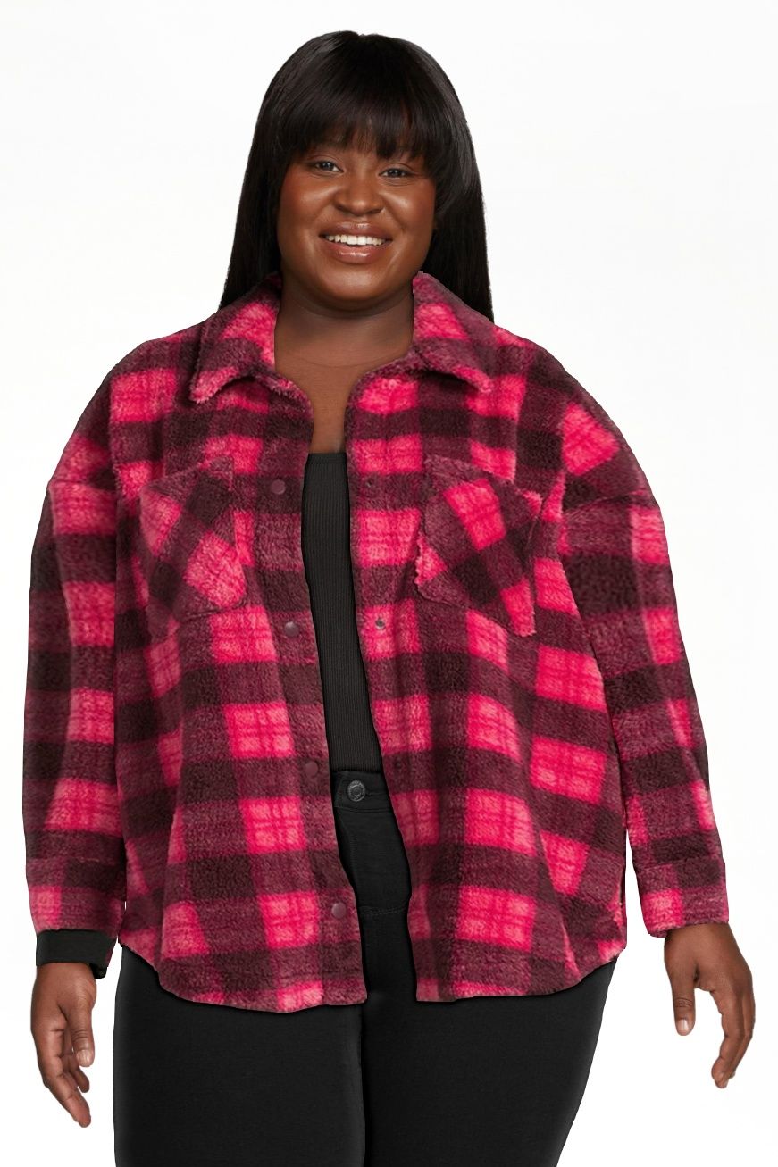 Terra & Sky Women's Plus Size Snap Front Faux Sherpa Shacket | Walmart (US)