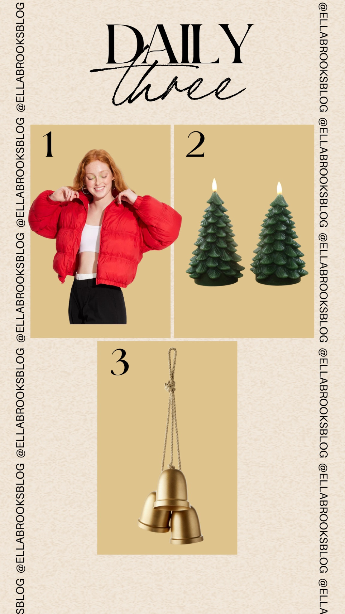 Daily 3 🤍


Red puffer jacket, fall coat, Amazon Christmas decor, Christmas tree candle, Christmas bells, Christmas home decor

#LTKHoliday #LTKSaleAlert #LTKSeasonal