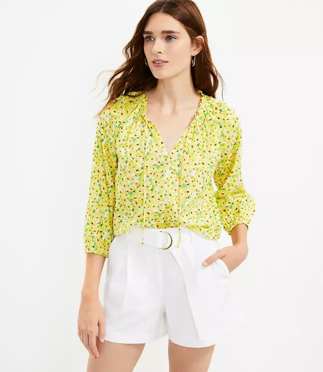 Floral Clip Tie Neck Blouse | LOFT