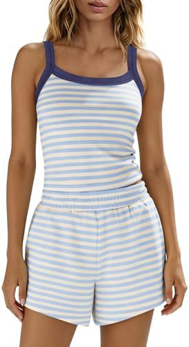 Panadila Women Striped Lounge Set 2 Piece Shorts Sets Spaghetti Strap Tank Top High Waisted Short... | Amazon (US)