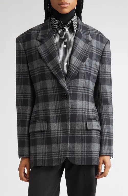 Proenza Schouler Daria Plaid Oversize Virgin Wool Blazer in Grey Multi at Nordstrom, Size 6 | Nordstrom