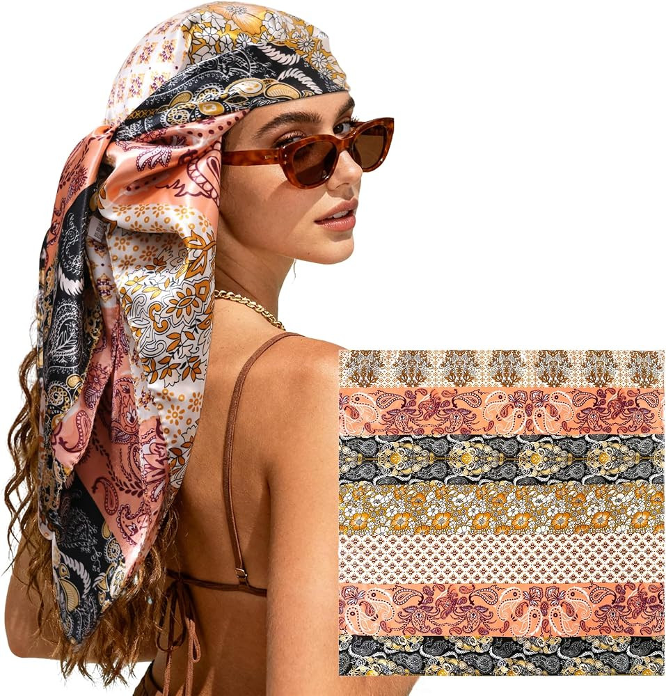 Large Square Head Scarf Bandana - 35" Satin Hair Scarf for Women Like Silk Scarf Fashion Hair Wra... | Amazon (US)