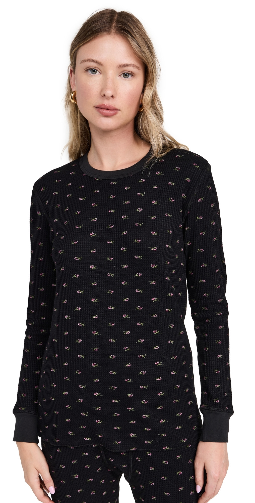 THE GREAT. The Waffle Surplus Crew Top Black Mini Heirloom Rose 1 | Shopbop