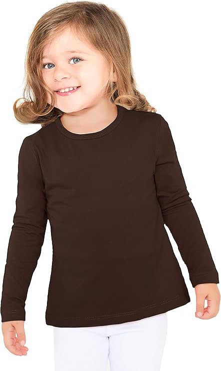 Lilax Girls' Basic Long Sleeve Round Neck Cotton T-Shirt | Amazon (US)