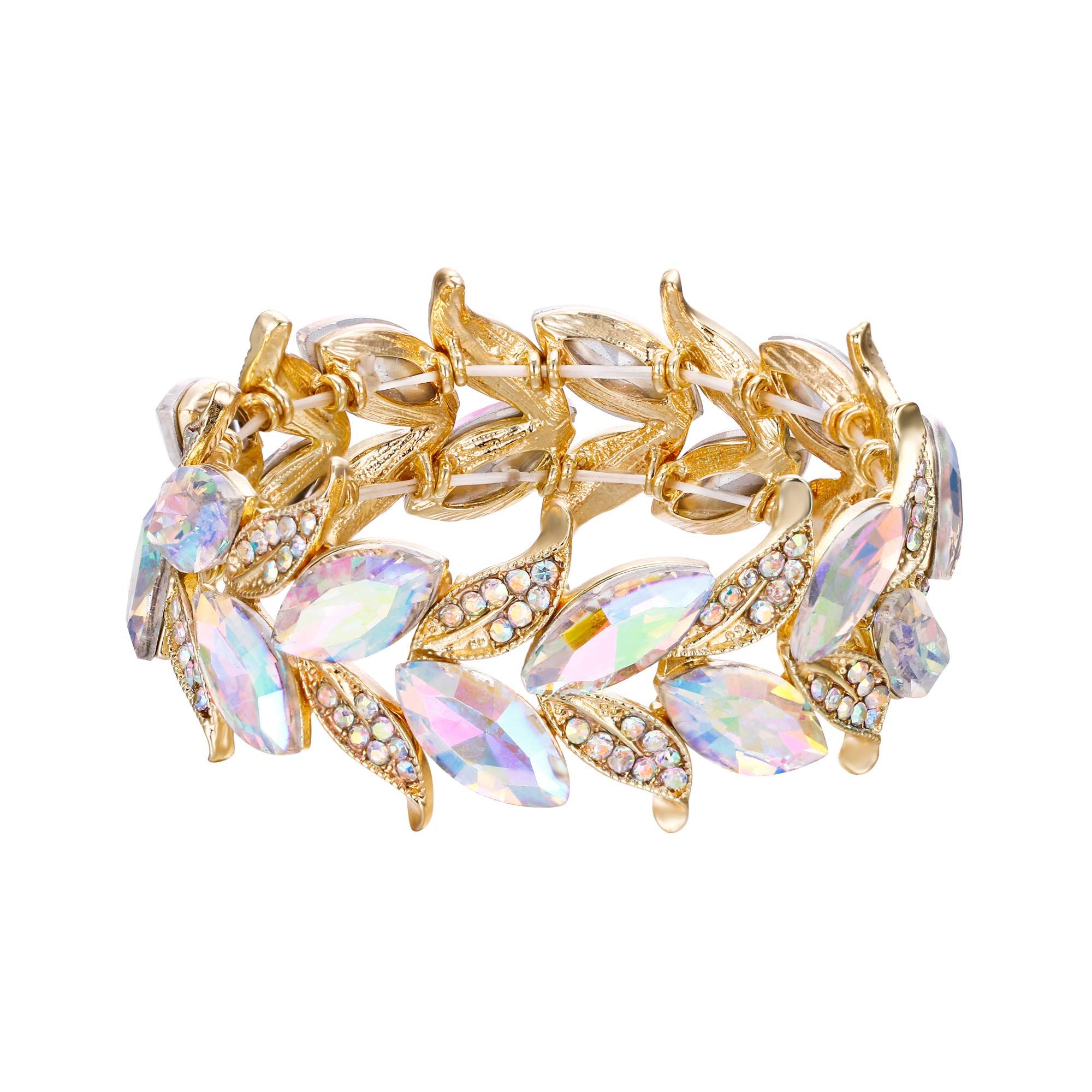 BriLove Women's Wedding Bridal Crystal Marquise-Shape Leaf Stretch Bangle Bracelet | Amazon (US)