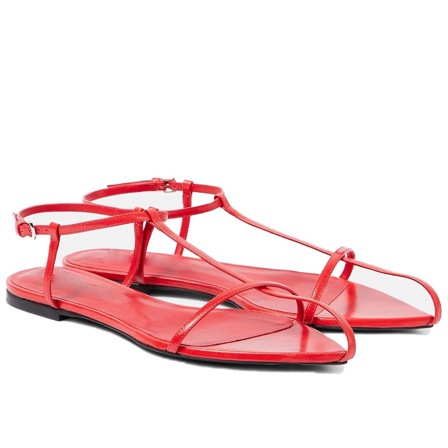 Black Flat Sandals for Women Adjustable Metallic Buckle Ankle Strap Slide Sandals Comfortable Poi... | Amazon (US)