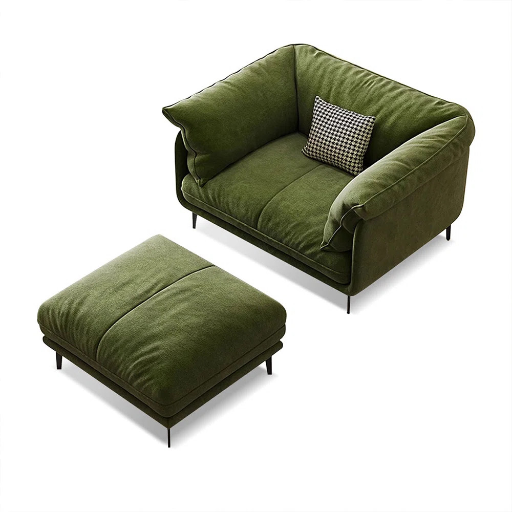 47.24" Green Velvet cushion Arm Chair with Ottoman | Wayfair North America