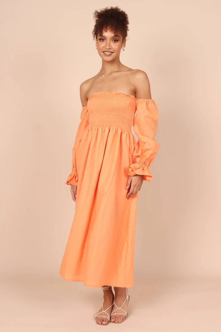 Domenica Off Shoulder Midi Dress - Orange | Petal & Pup (US)