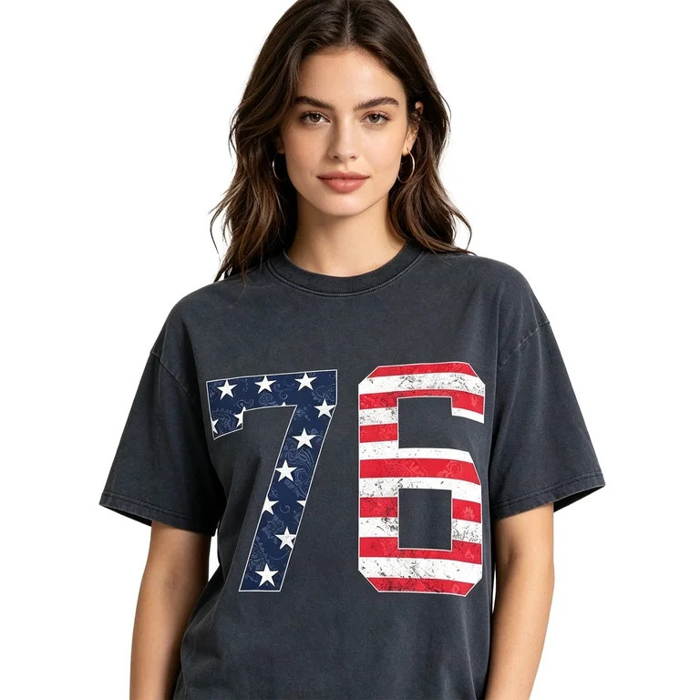 76 Women's Graphic Cotton Tee with Short Sleeves, Americana Flag Element 76 Digital Printed Crew ... | Walmart (US)