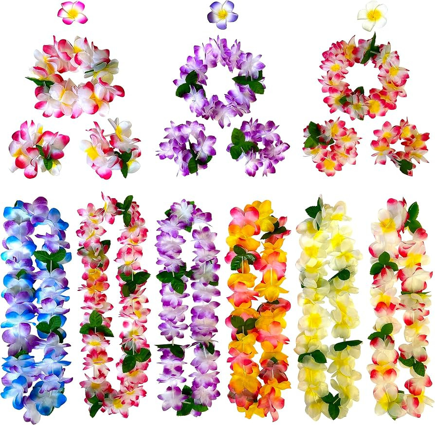 18 Counts Hawaiian Leis, Flower Hair Clip, Headbands and Wristbands, Perfect Luau Party Supplies ... | Amazon (US)