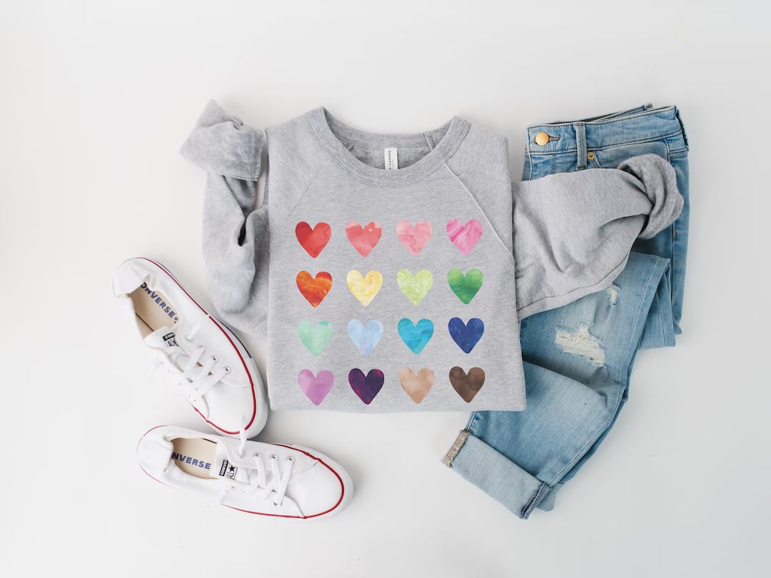 Watercolor Heart Sweatshirt, Heart Sweatshirt,  Valentine's Day Sweatshirt, Vintage Graphic Tee, ... | Etsy (US)